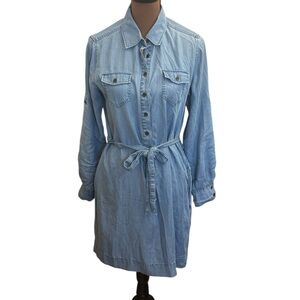 Banana Republic Chambray Shirt Dress Blue Belted Button Front Size 6